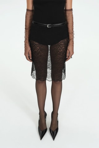Jupe semi-transparente guipure - Noir