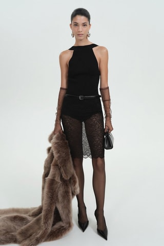 Jupe semi-transparente guipure - Noir