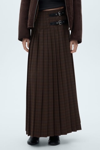 Jupe plissée carreaux - Marron