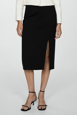 Jupe crayon fendue maille point de Rome - Noir