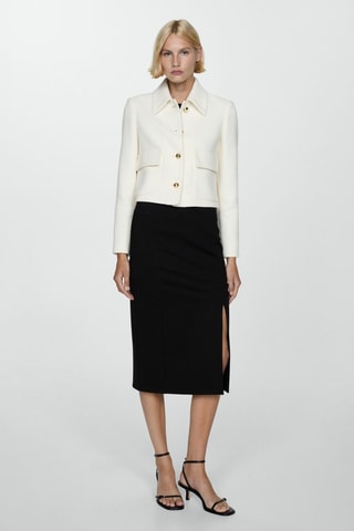 Jupe crayon fendue maille point de Rome - Noir