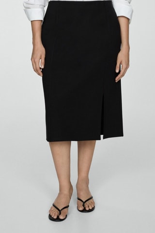 Jupe crayon fendue maille point de Rome - Noir