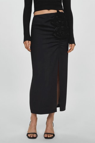 Jupe ouverte ornement fleurs - Noir