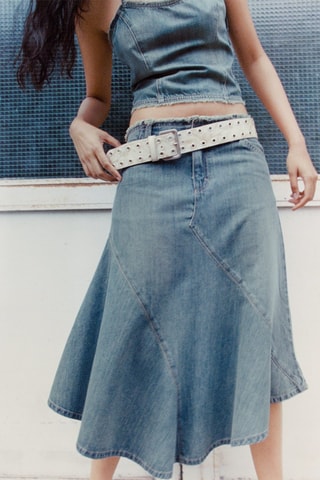 Jupe en jean asymétrique effilochée - Bleu