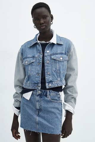 Minijupe en jean bicolore - Bleu moyen