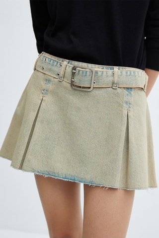 Minijupe en jean ceinturée - Bleu moyen vintage