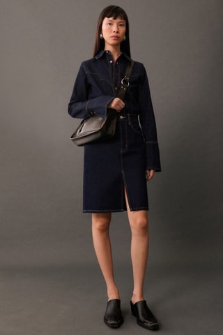 Jupe midi en jean rinse wash - Bleu