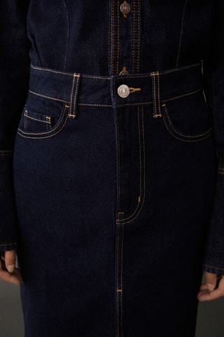 Jupe midi en jean rinse wash - Bleu