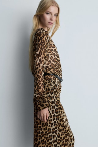 Jupe midi léopard - Marron