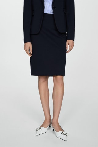 Jupe crayon fendue maille point de Rome - Bleu marine foncé