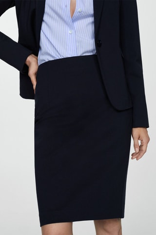 Jupe crayon fendue maille point de Rome - Bleu marine foncé