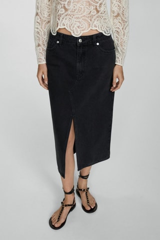 Jupe midi en jean - Noir