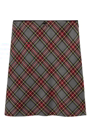 Jupe carreaux bord dentelle - Gris et rouge