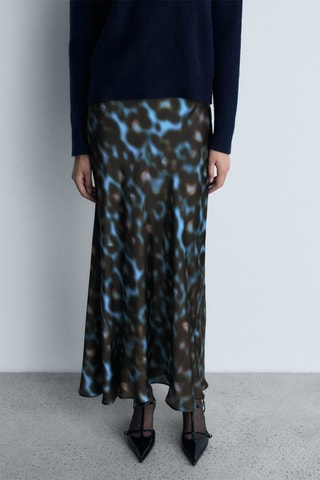 Jupe satinée imprimée - Bleu