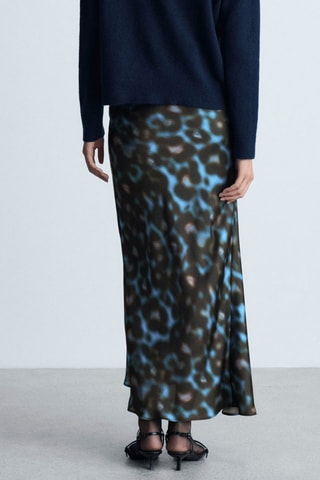 Jupe satinée imprimée - Bleu