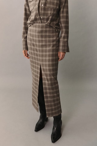 Jupe fendue carreaux - Beige