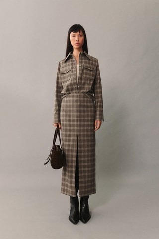 Jupe fendue carreaux - Beige