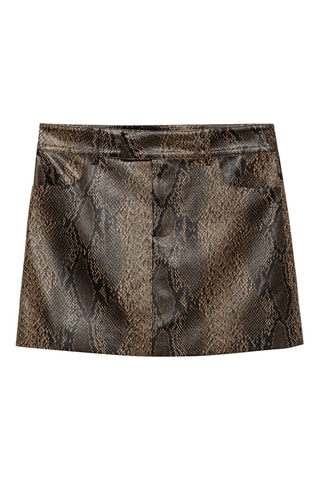 Minijupe simili-cuir imprimé animal - Beige