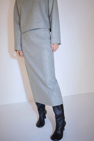 Jupe midi tissu éponge - Gris