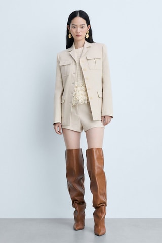 Blazer coton lin poches - Beige