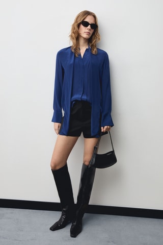 Chemise satinée nœud - Bleu