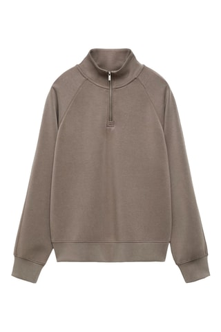 Sweat-shirt col montant zippé - Marron