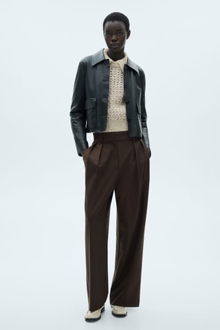 Pull-over maille ajourée col polo - Sable