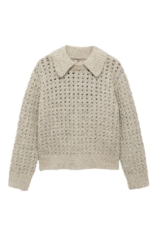 Pull-over maille ajourée col polo - Sable