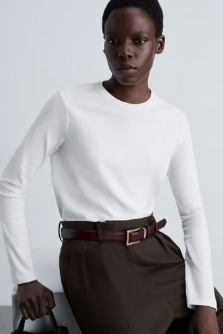 T-shirt fin col rond - Blanc