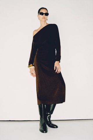 Robe asymétrique fronces sur les côtés - Marron