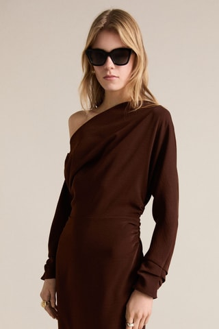 Robe asymétrique fronces sur les côtés - Marron