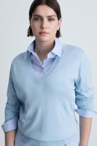 Pull-over maille col en V - Bleu clair