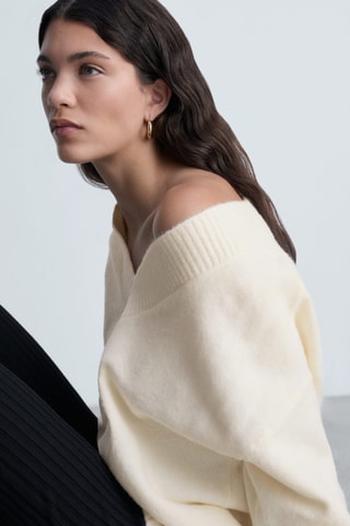 Pull-over oversize col V - Ecru