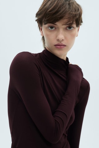 T-shirt manches longues col montant - Lie-de-vin