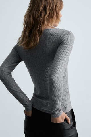 T-shirt manches longues pointelle - Gris chiné