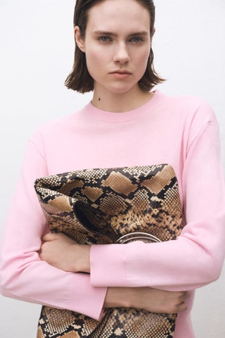 Pull-over laine mélangée col rond - Rose