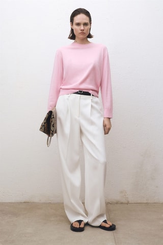 Pull-over laine mélangée col rond - Rose