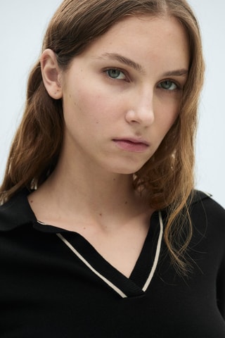 Pull revers contrastés liserés - Noir