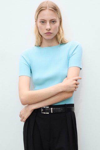 Pull côtelé ouverture au dos - Turquoise