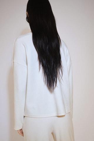 Sweat-shirt velours côtelé col montant - Ecru