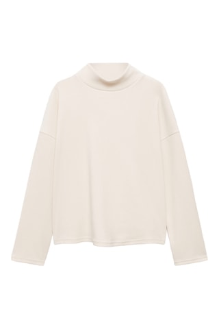 Sweat-shirt velours côtelé col montant - Ecru