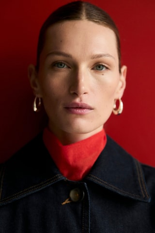 Trench long en jean rinse wash - Bleu