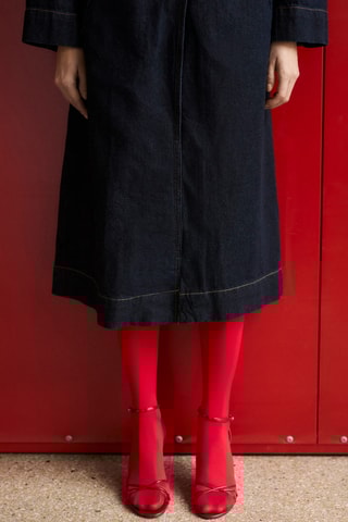 Trench long en jean rinse wash - Bleu