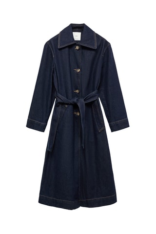 Trench long en jean rinse wash - Bleu