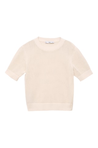 Pull maille ajourée manches courtes - Ecru