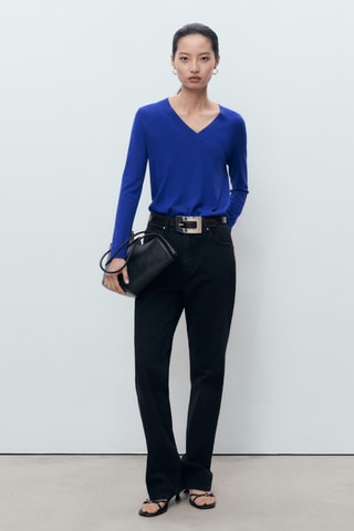 Pull-over maille col en V - Bleu électrique