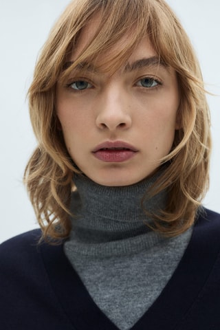 Pull-over maille col en V - Bleu marine