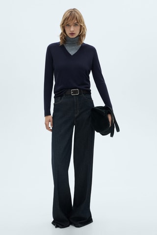 Pull-over maille col en V - Bleu marine