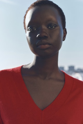 Pull-over maille col en V - Rouge