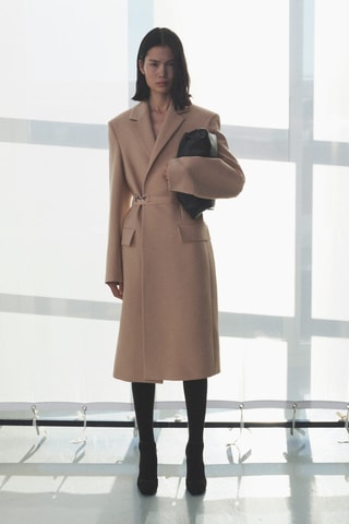 Manteau laine ceinture - Nude